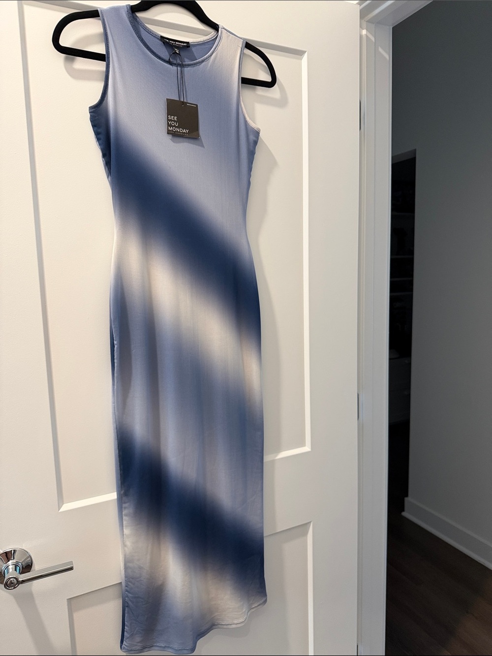 See You Monday Navy and White Ombre Sleeveless Maxi Dress